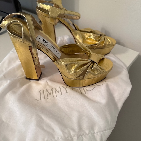 Jimmy Choo Heloise Metallic Ankle-Strap Platform Sandals - Picture 2 of 4